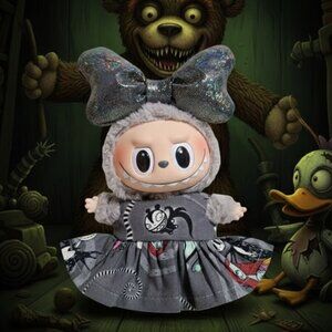 Labubu Nightmare Before Christmas Vampire Teddy Dress with Oversized Bow
